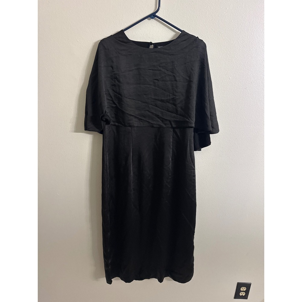 Nasty Gal Collection Womens Black Satin Capelet Midi Dress Size 12 Sleeveless